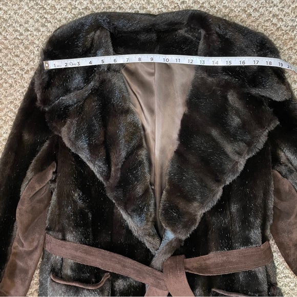 Vintage Style VI Dark Mink Faux Fur Coat with Brown  Suede Leather Fringe Belt - Picture 13 of 15